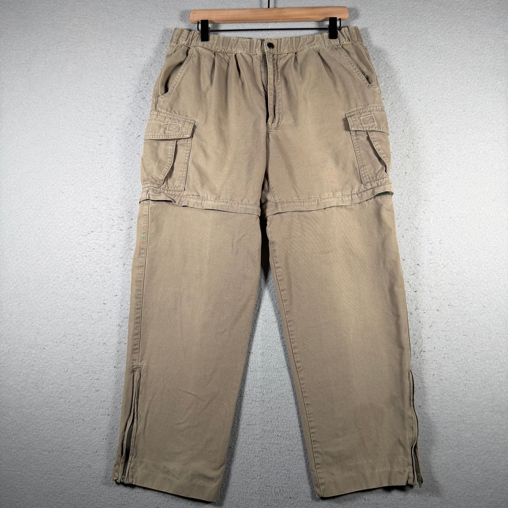 Vintage Sportif USA Mens Convertible Cargo Pants Tan Khaki Zip Off Size‎ S 32x28